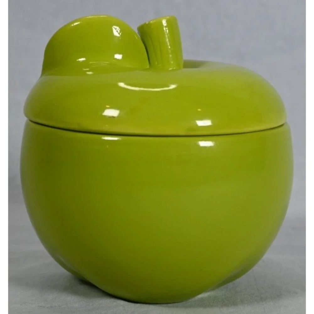 Green Apple Shaped Ceramic Canister With Lid Kitchen Décor Storage Jar